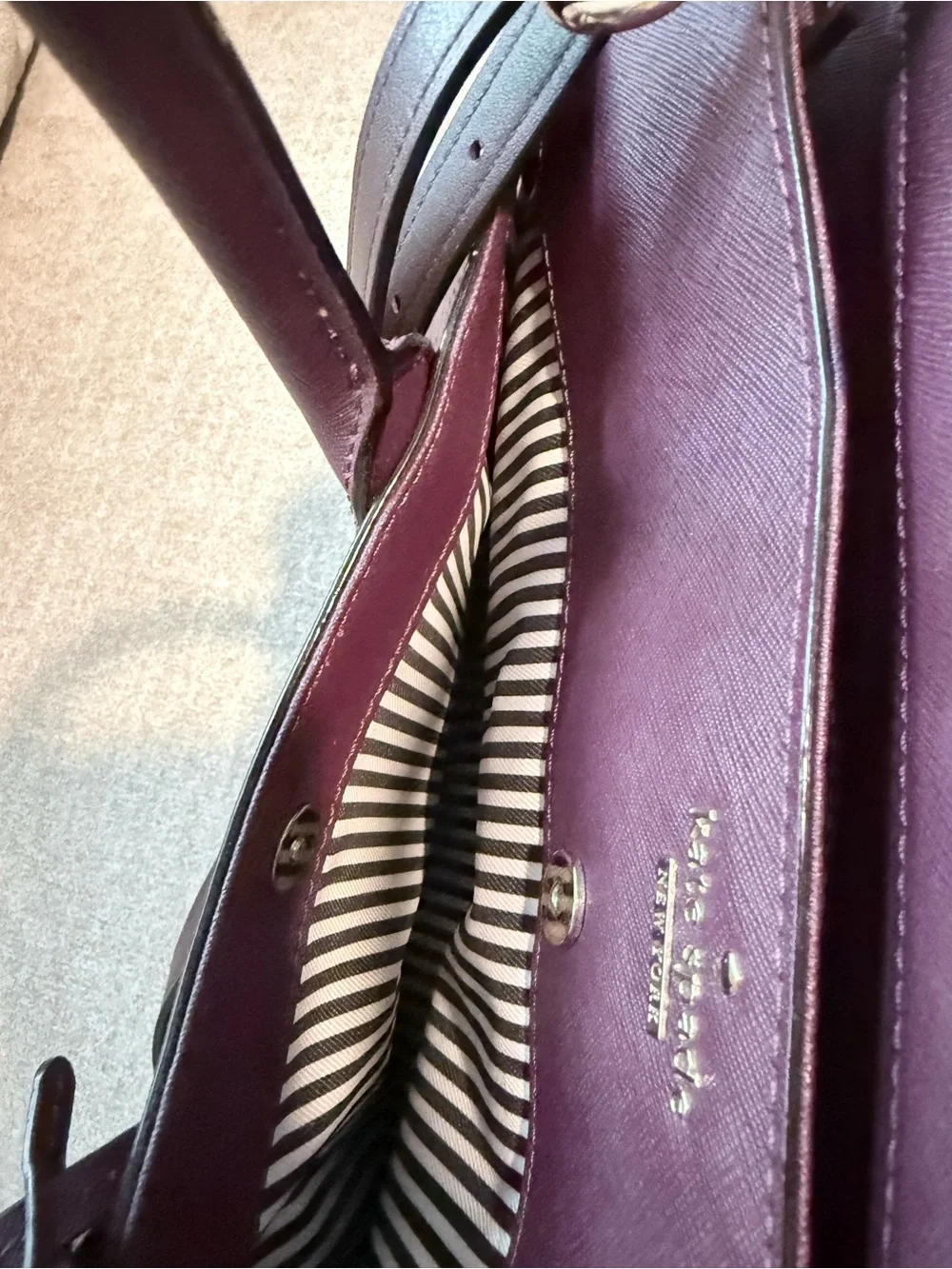 Kate Spade Plum Perforated Leather Satchel with Crossbody Strap